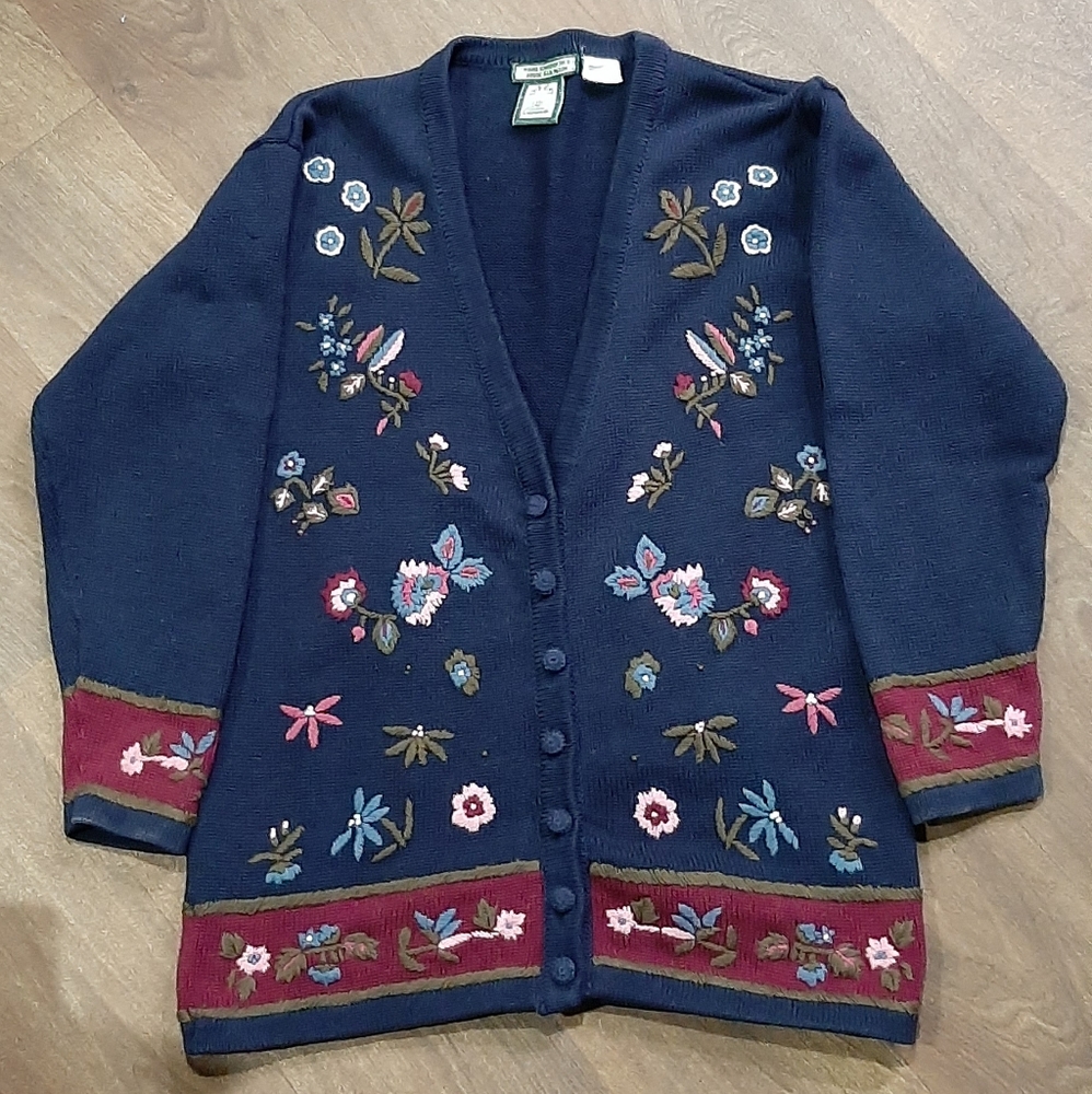 Vintage Lady Footlooker Casuals Hand Embroidered Cardigan 100% Cotton Hong Kong